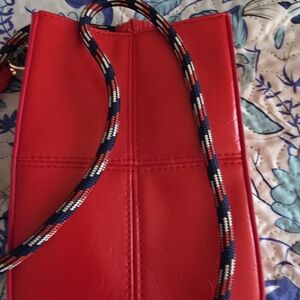 Universal Thread Red Crossbody Bag with Navy, White and Orange Rope Strap